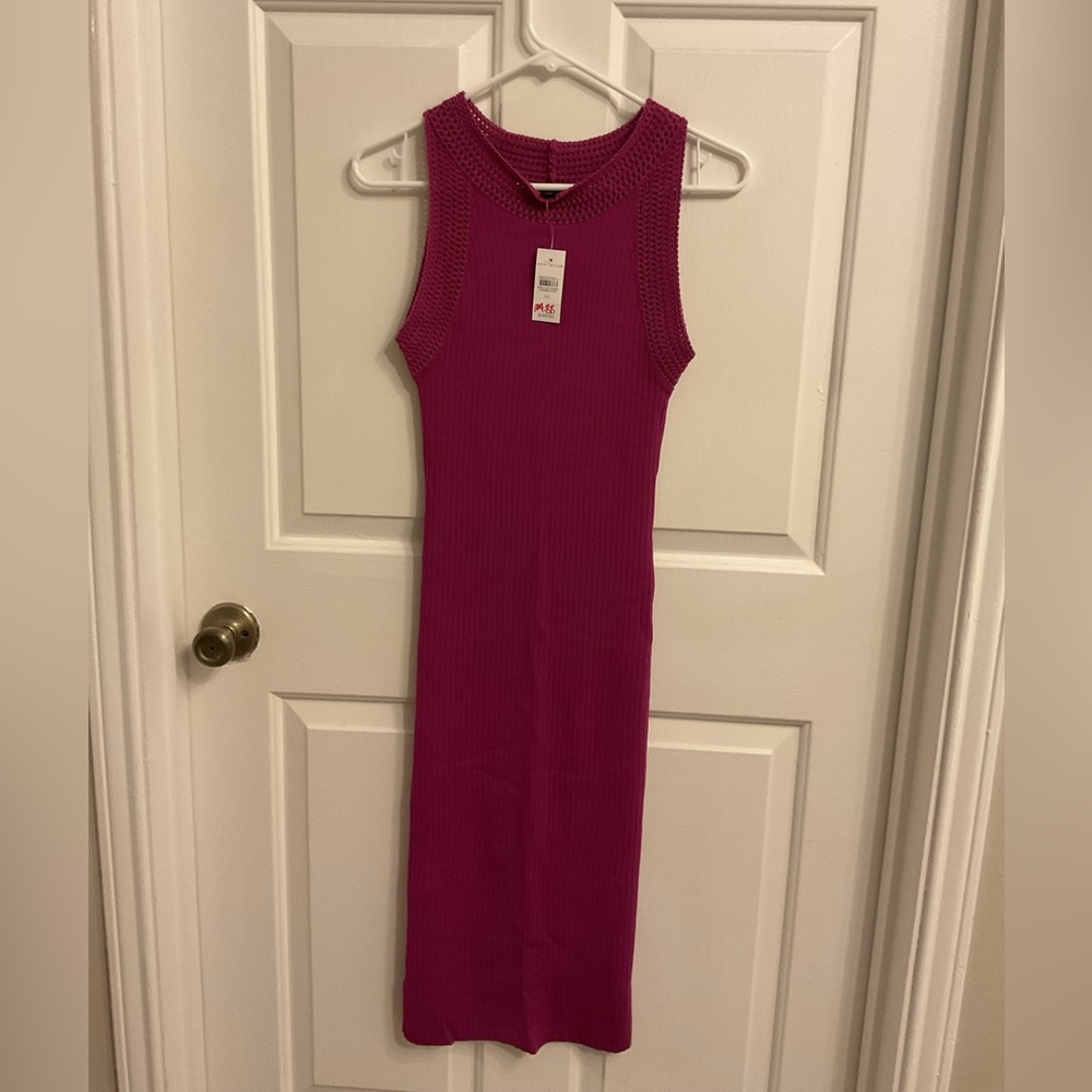 Pink Ribbed Halter Midi Dress